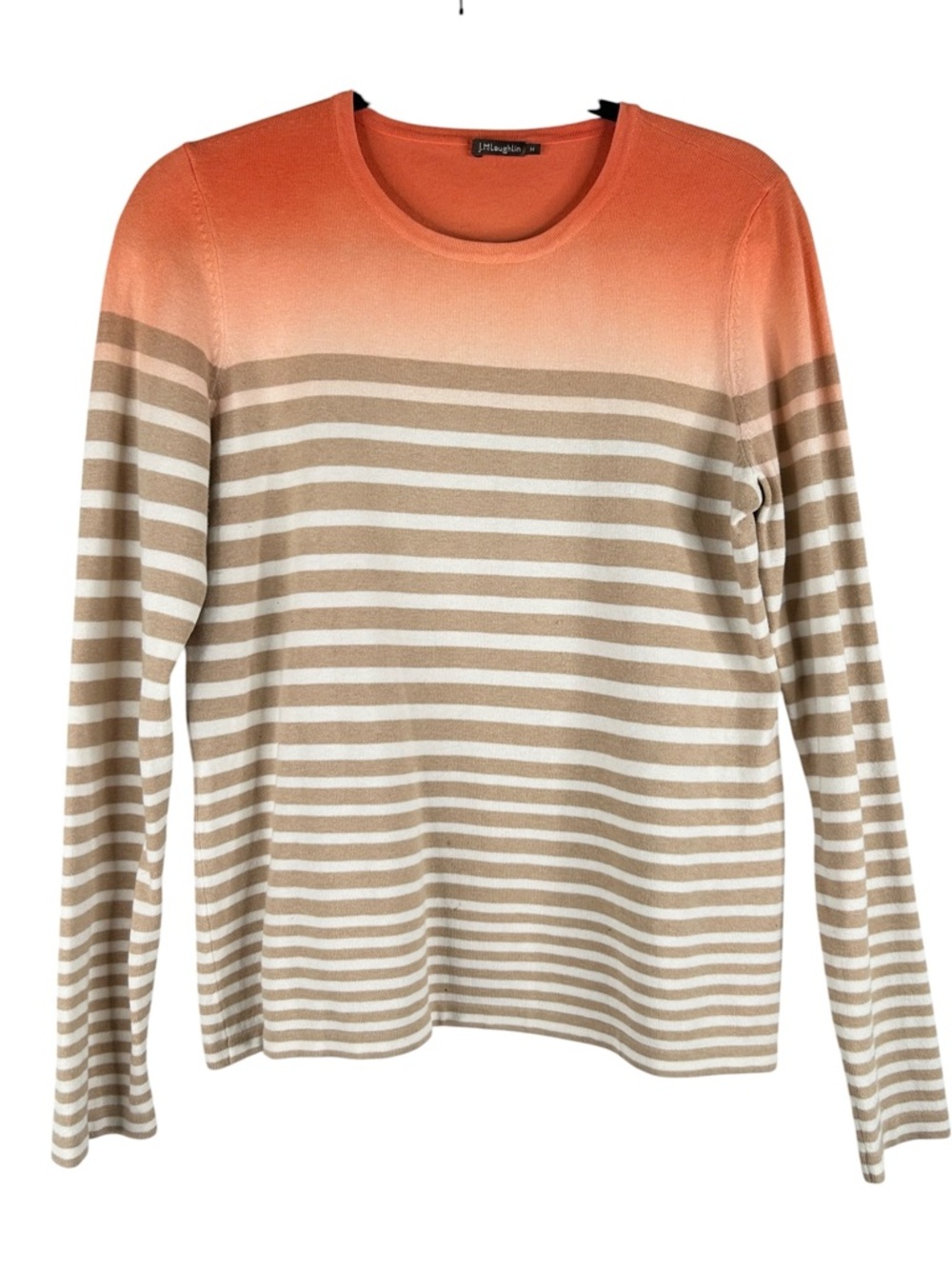 J. McLaughlin Women's Tan‎ Cream Orange Stripe Ombre Long Sleeve Sweater Size M